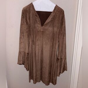 Large Brown Suede Tunic with Bell Sleeves